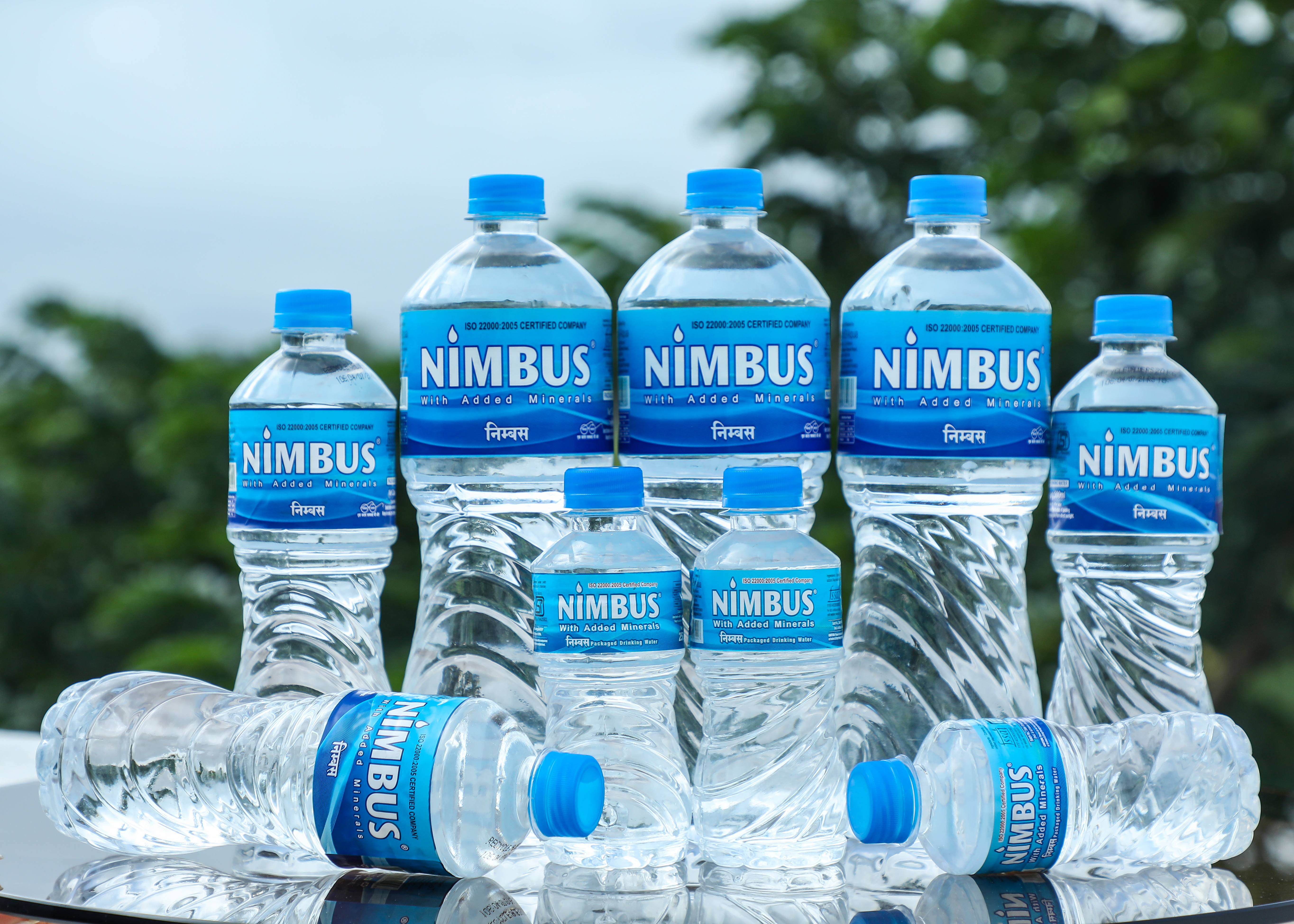 A group shot of Nimbus packaged drinking water bottles